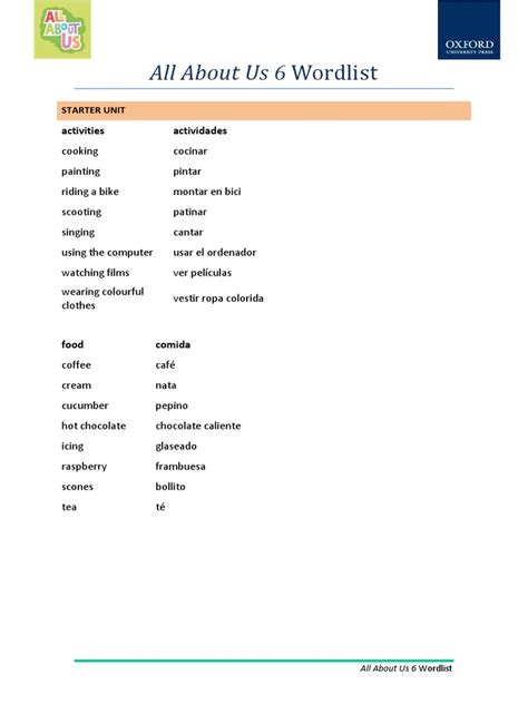 All About Us Wordlist Level 6 5