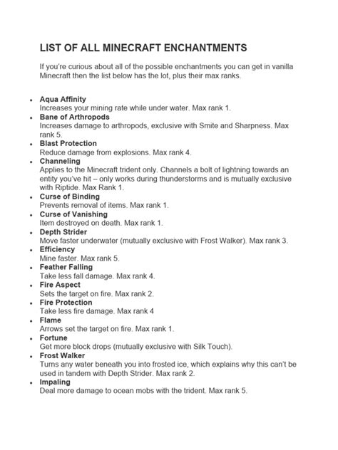 All Minecraft Enchantments