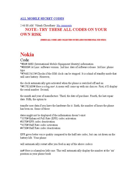 All Mobile Reset Code Pdf