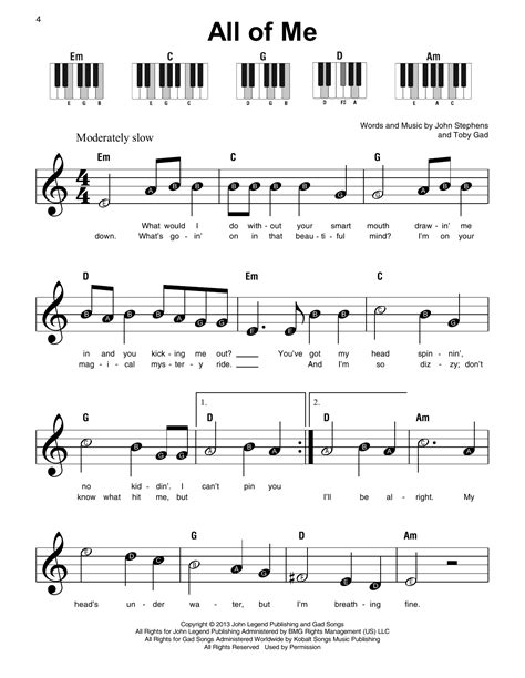All Of Me Notes Piano John Legend