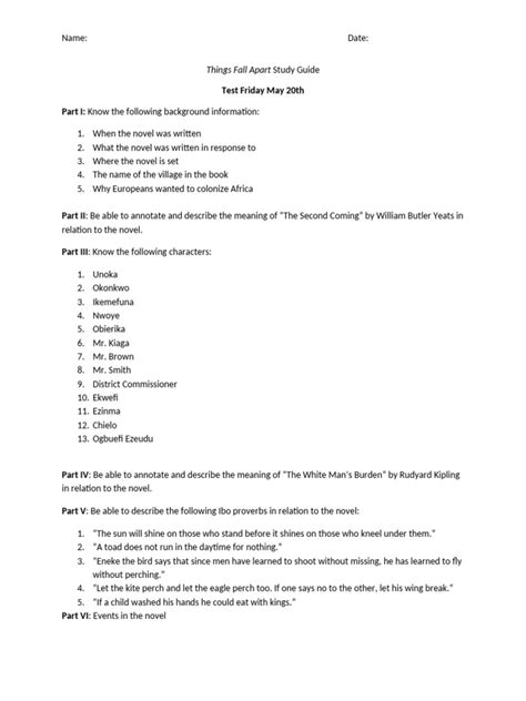 all things fall apart study guide answers