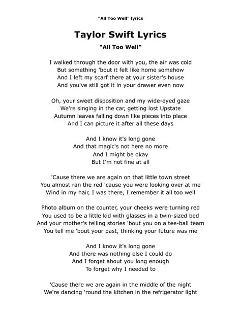 All Too Well Lyrics