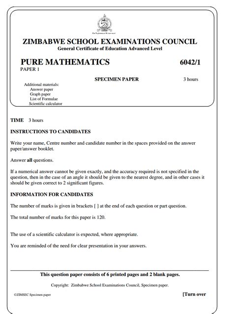 Read All Mathematics Zimsec Past Exam Papers For A Level 1 And 4 From 1996 To 2011 