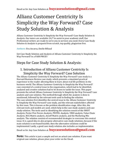 Allianz Customer Centricity Case Solution