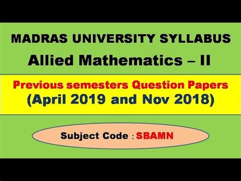 Full Download Allied Mathematics Question Papers Madras University 
