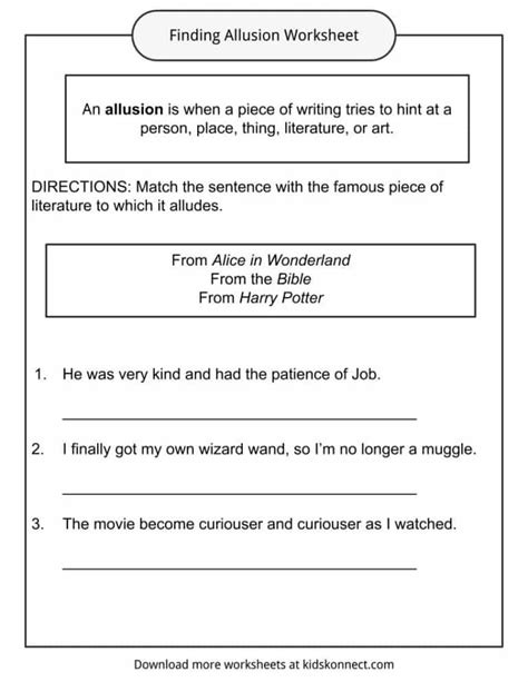 Allusion Examples Definition And Worksheets Kidskonnect Allusion Worksheet For Middle School - Allusion Worksheet For Middle School