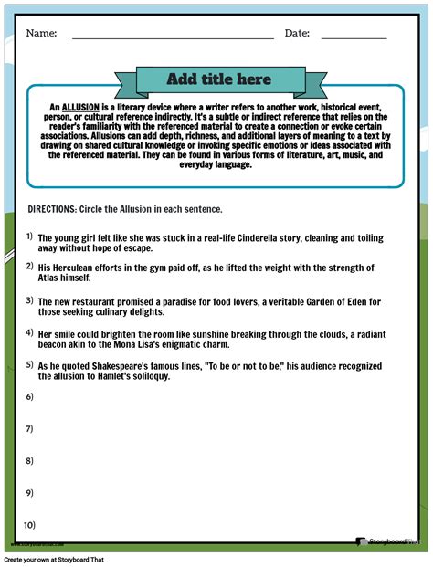 Allusion Worksheet 16 Free Worksheet Templates Storyboard That Allusions Worksheet For Fourth Grade - Allusions Worksheet For Fourth Grade