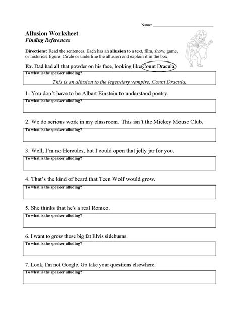 Allusion Worksheet Literary Techniques Activity Allusion Worksheet For Middle School - Allusion Worksheet For Middle School