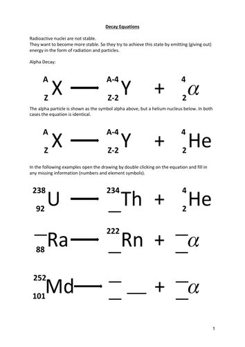 Alpha And Beta Decay Equations Teaching Resources Alpha And Beta Decay Worksheet - Alpha And Beta Decay Worksheet