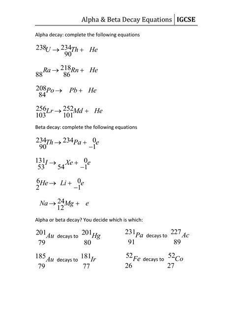 Alpha Beta Decay Worksheet   Alpha And Beta Decay Equations Teaching Resources - Alpha Beta Decay Worksheet