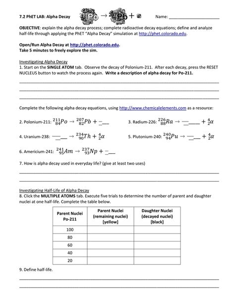 Alpha Decay Phet Lab Answer Key