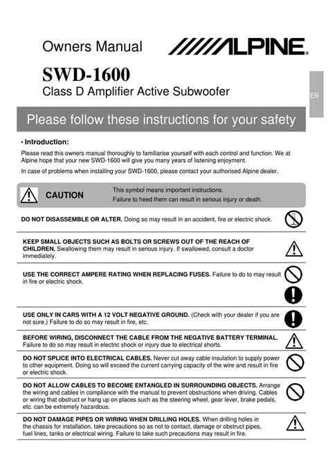 Read Online Alpine Swd 1600 User Guide 