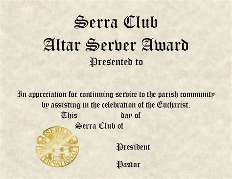 altar servers certificates
