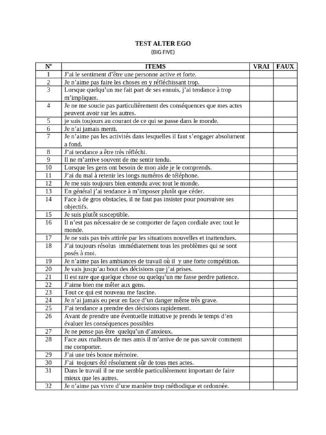 alter ego french test