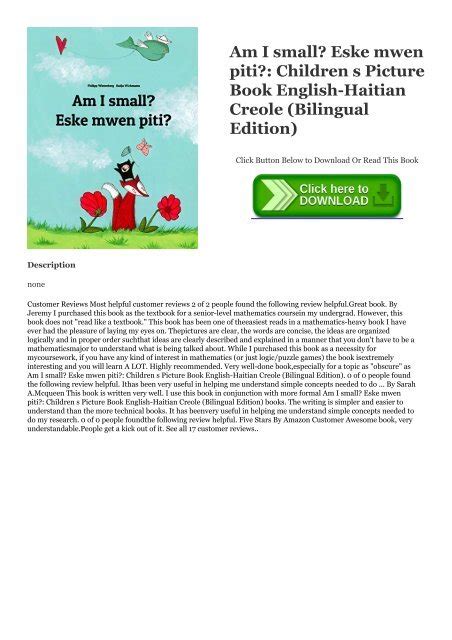 Read Am I Small Eske Mwen Piti Childrens Picture Book English Haitian Creole Bilingual Edition English And Haitian Edition 
