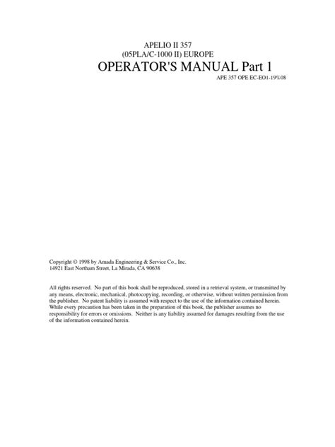 Amada Operation Manual