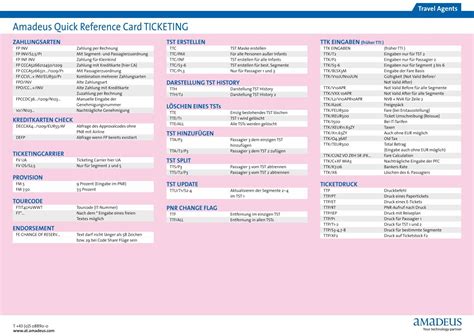 Amadeus Quick Reference Card Ticketing