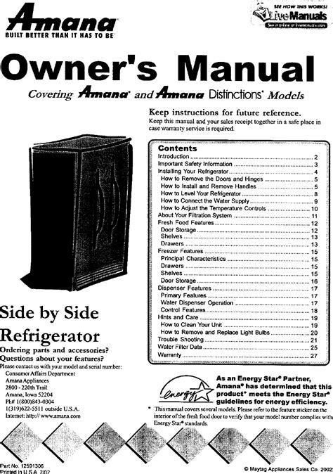 Download Amana Temp Assure Refrigerator Manual 