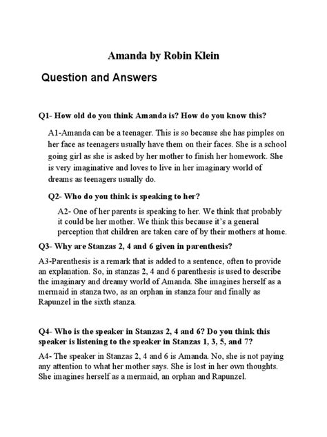 Amanda Question Answers
