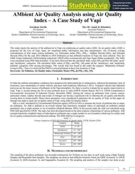 Ambient Air Quality Analysis Using Air Quality Index A Case Study Of Vapi