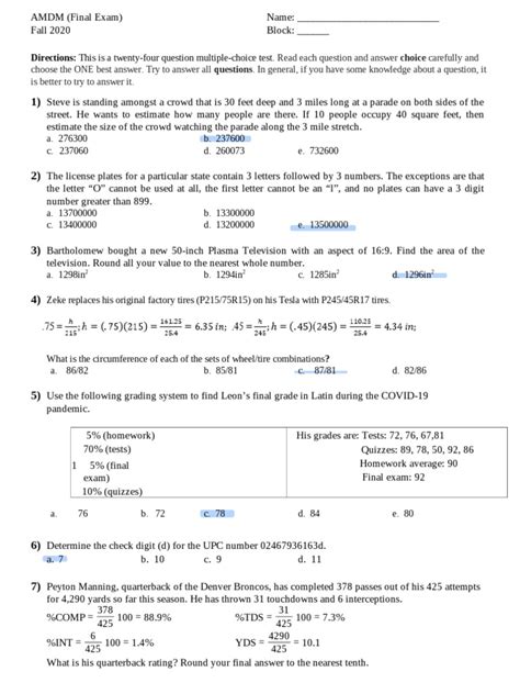 Amdm Fall Final Answers