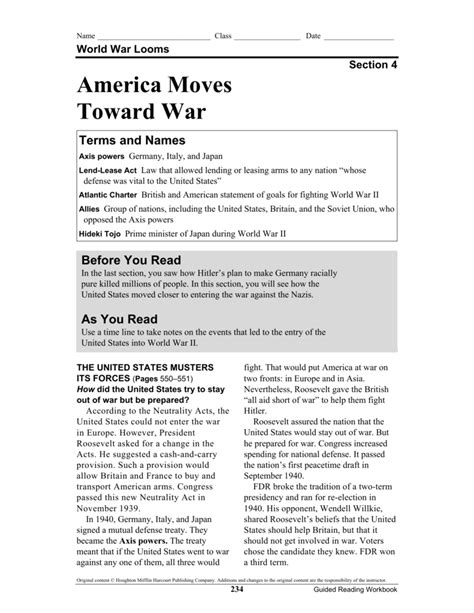 Full Download America Moves Toward War Guided Reading 