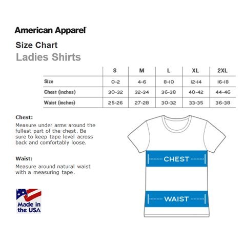 American Apparel Womens Shirt Size Chart