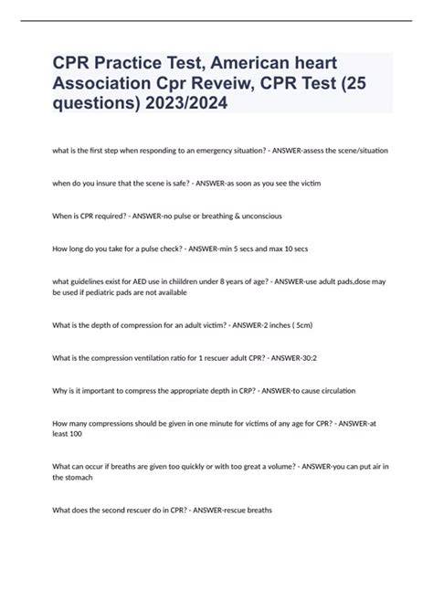american heart association cpr test answers