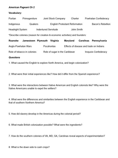 American Pageant Study Guide Answer Key