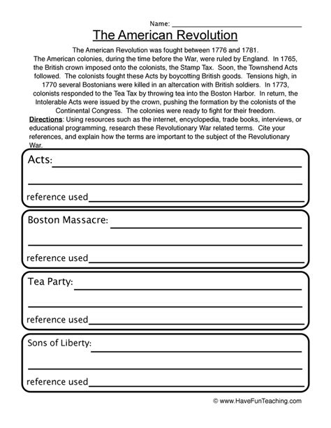 American Revolution Worksheets Student Handouts American Revolutionary War Worksheet - American Revolutionary War Worksheet