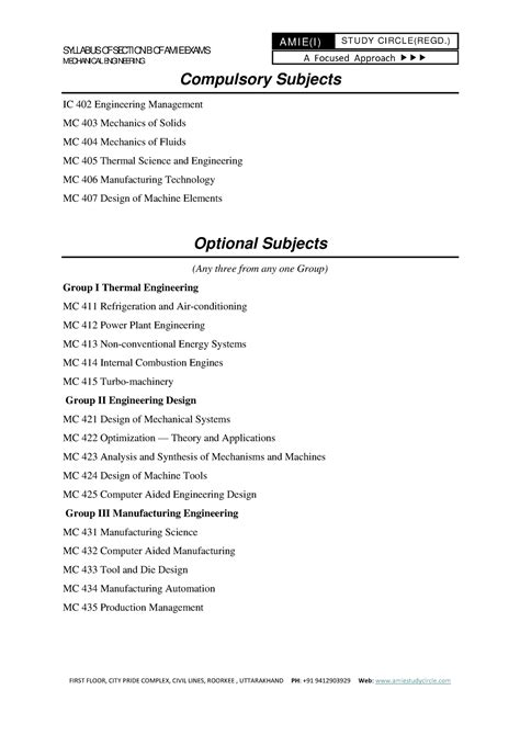 Read Online Amie Mechanical Engineering Syllabus 