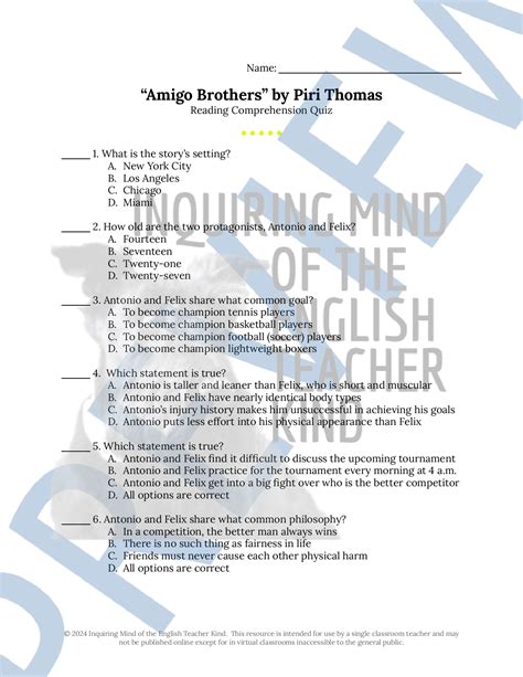 Amigo Brothers Answer Key