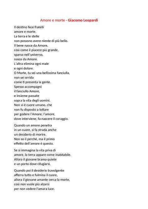 Amore E Morte Leopardi