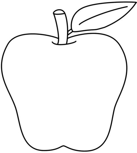 an apple with a leaf on the top and bottom half is outlined in black ink