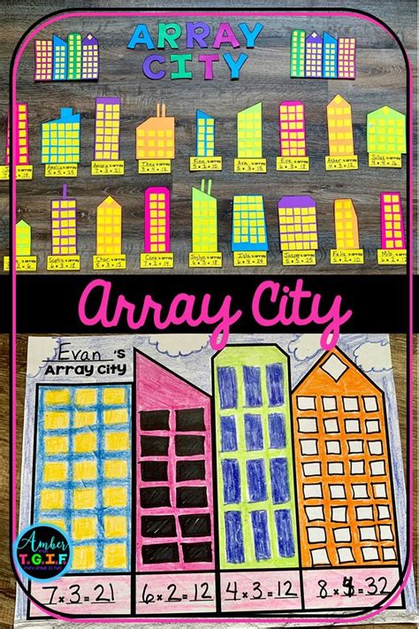 an array of cityscapes with the words array city written in pink
