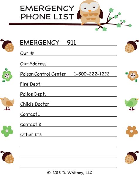 an emergency phone list is shown in this image