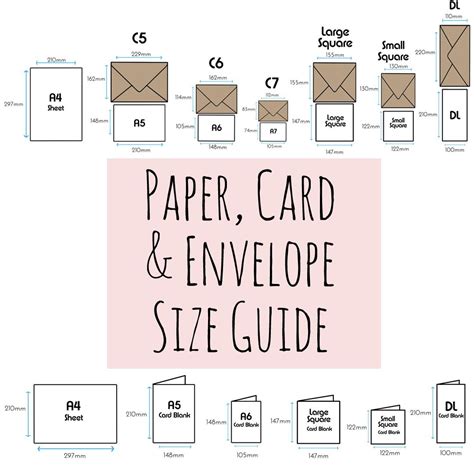 an envelope size chart with instructions to make it