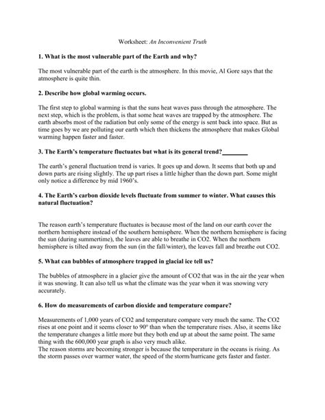 An Inconvenient Truth Answers Top Answer Update An Inconvenient Truth Worksheet Answers - An Inconvenient Truth Worksheet Answers