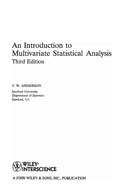 An Introduction To Multivariate Statistical Analysis