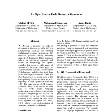 An Open Source Urdu Resource Grammar Full Download