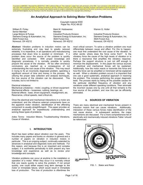 Read Online An Analytical Approach To Solving Motor Vibration Problems 