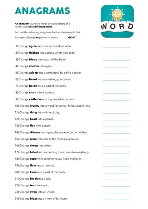 Anagrams Printable Worksheet And Game Instructions Student Handouts Anagram Writing Exercises - Anagram Writing Exercises