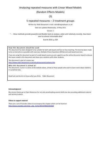 Analysing Repeated Measures With Linear Mixed Models