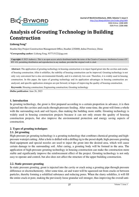 analysis for grouting