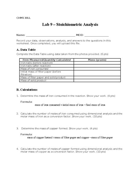 Analysis For Stoichiometric Lab