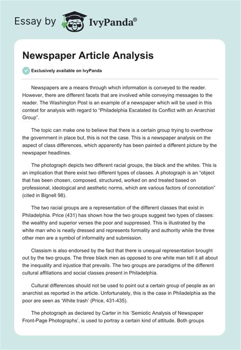 Analysis Newspaper Article Example