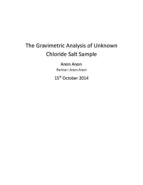 Analysis Of An Unknown Chloride Answers