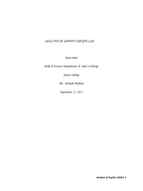 Analysis Of Aspirin Tablets Lab Report Spectrophotometric