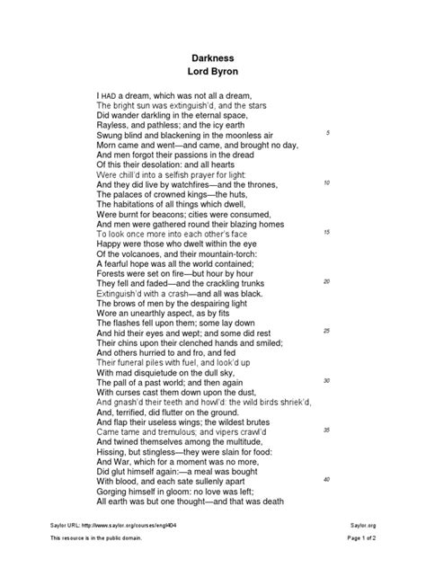 Analysis Of Darkness By Lord Byron