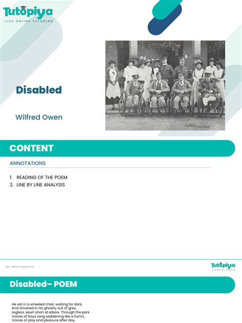 Analysis Of Disabled By Wilfred Owen